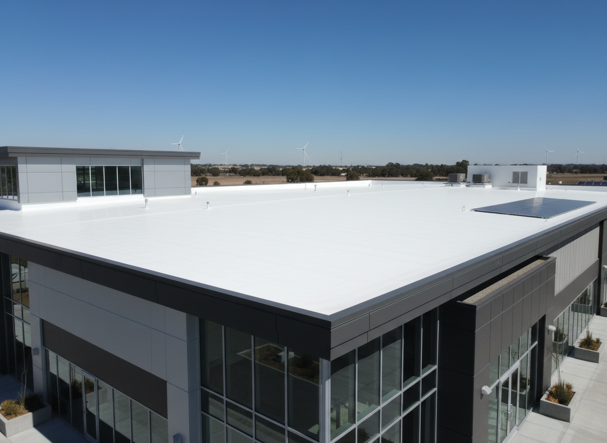 Commercial flat roof installation on business building